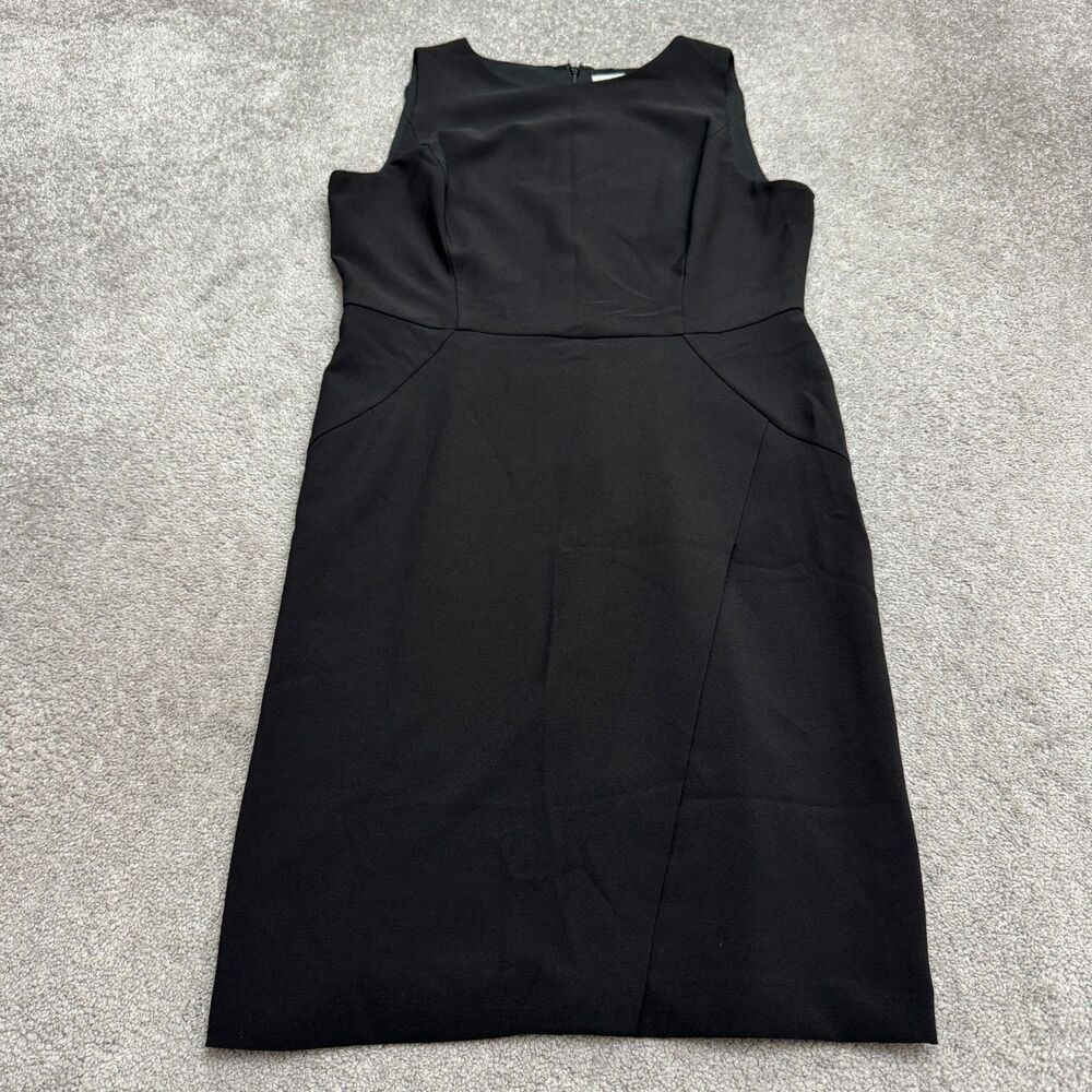 Maggy London Midi Sheath Wrap Dress Womens 14 Black Sleeveless Round Neck Career